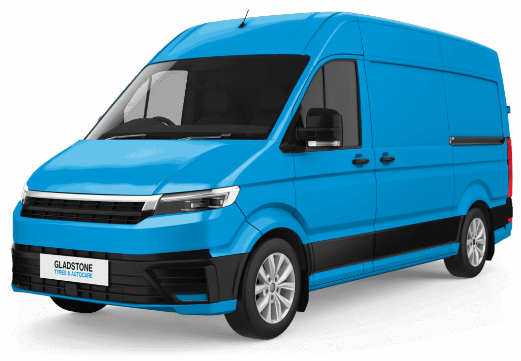 Bright blue delivery van with windows